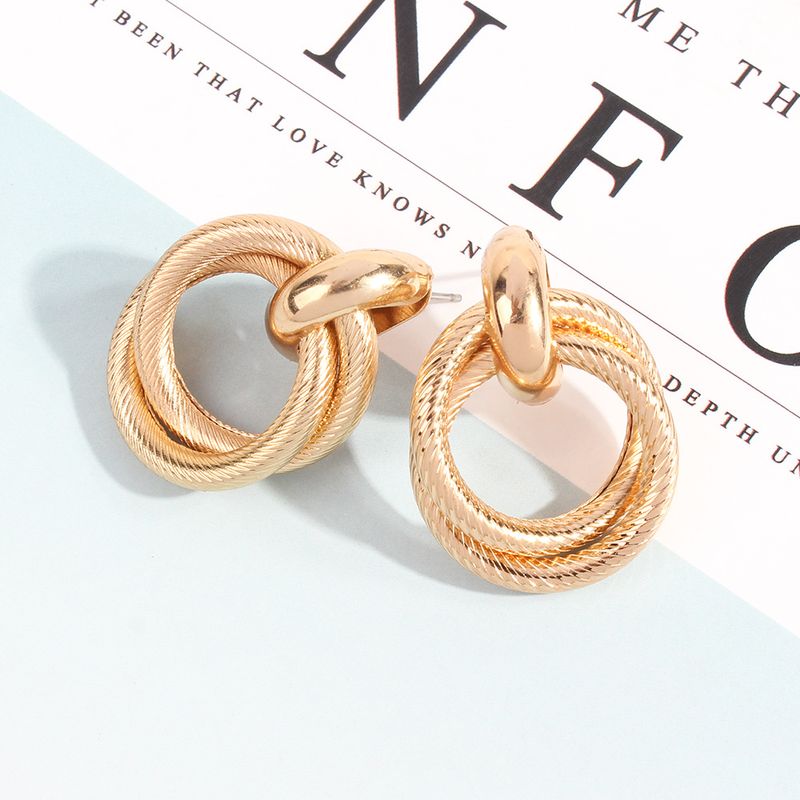 Simple Alloy Twisted Double Ring Earrings Wholesale
