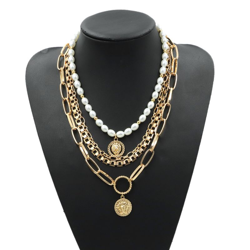 Animal Embossed Vintage Gold Coin Pendant Multi-layer Necklace