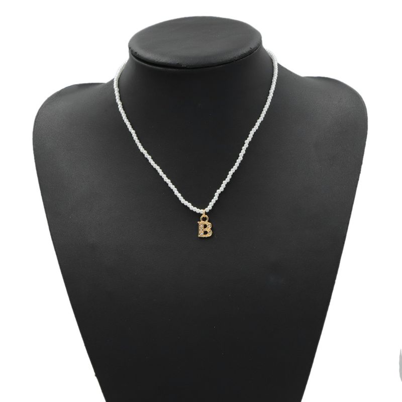 Creative Letter B Metal Pendant Pearl Necklace