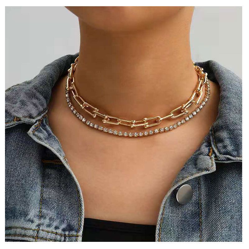 Alloy Diamond U-shaped Bamboo Necklace