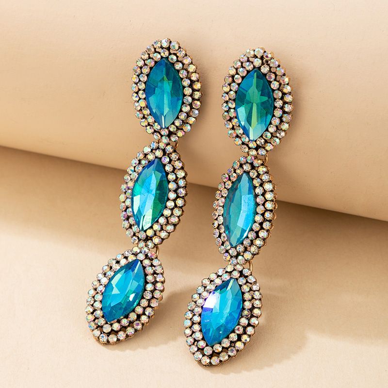 Diamond Oval Blue Rhinestone Earrings