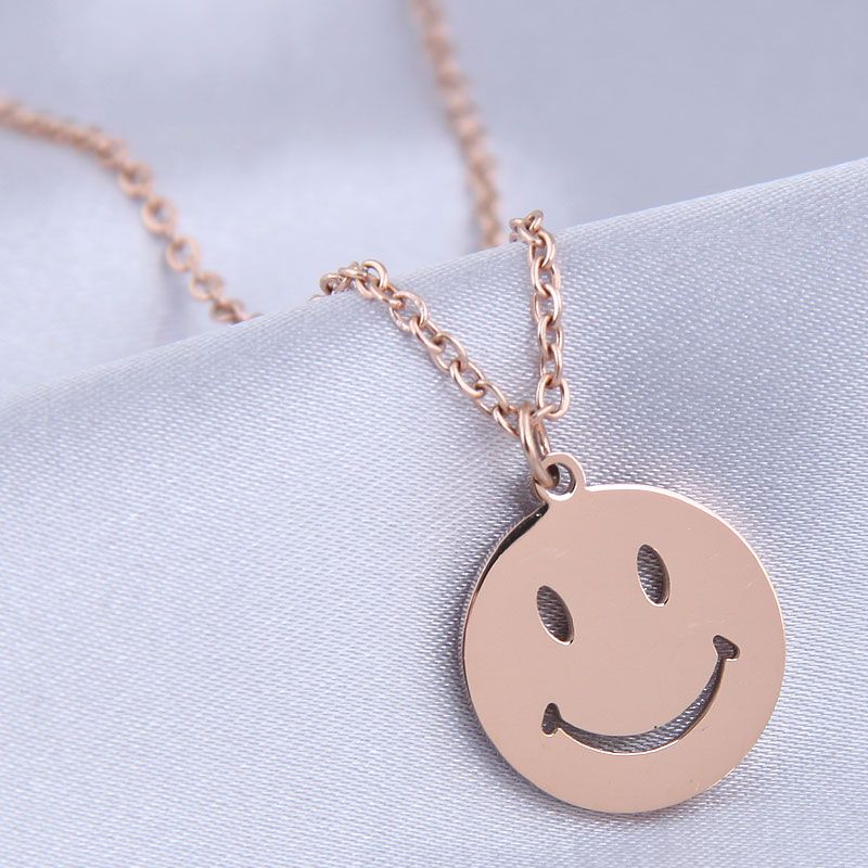 Fashion Sweet Ol Simple Smiling Face Titanium Steel Necklace
