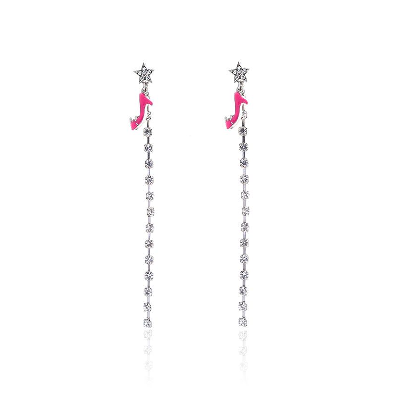 Fashion Pink High Heels Diamond Earrings