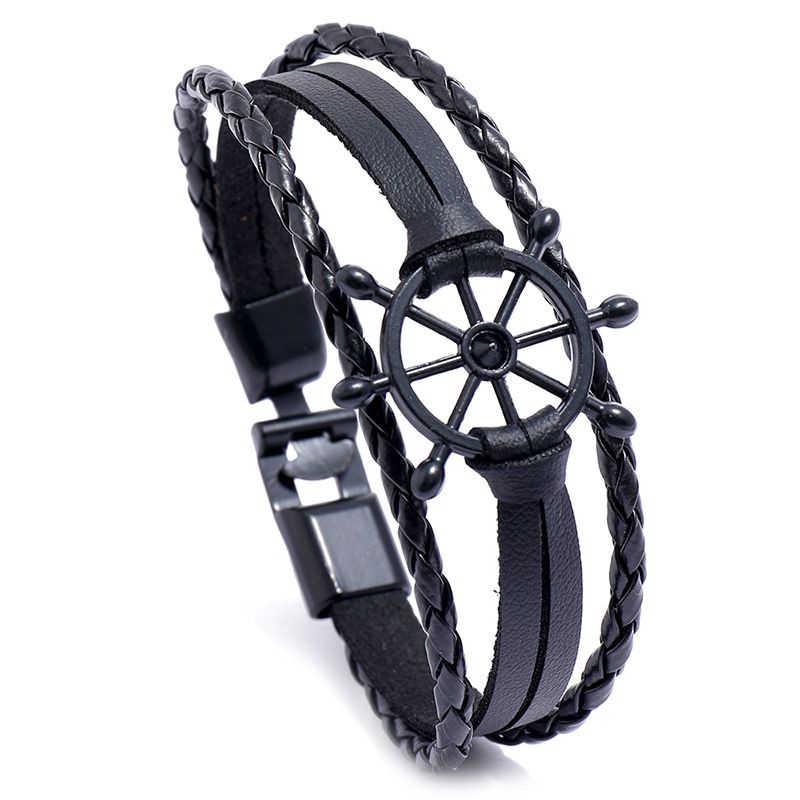 Punk Fashion Black Braided Leather Bracelet