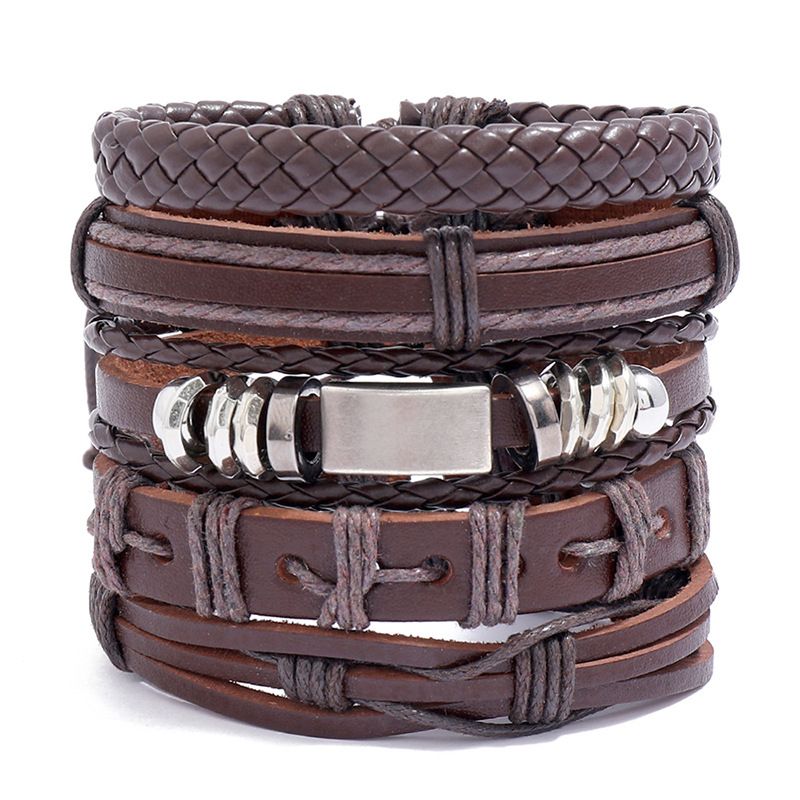 Retro Woven Leather Bracelet Set