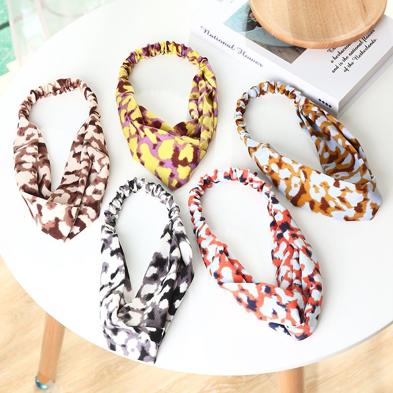 New Korean Leopard Print Retro Cross Elastic Headband