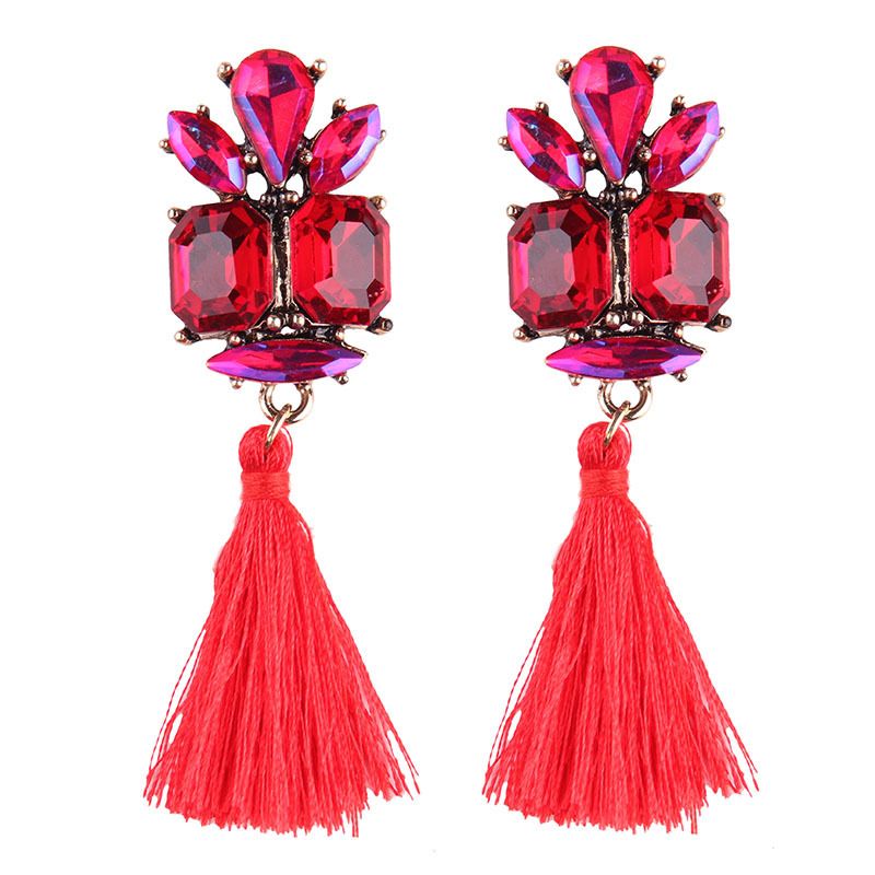Bohemian Style Tassel Colored Gemstones Earrings