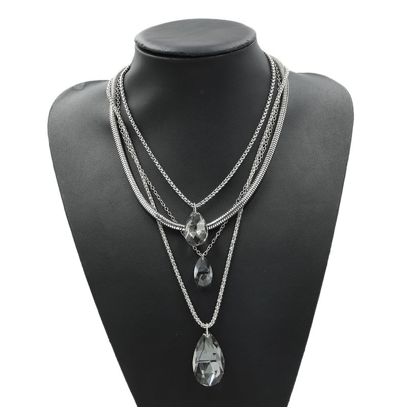 Creative Drop-shaped Glass Pendant Metal Necklace