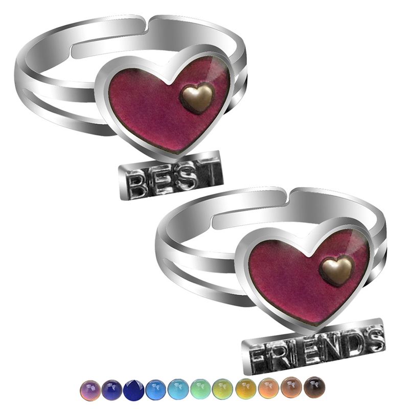 Heart-shaped Best Frends Temperature-sensing Color Change Opening Ring