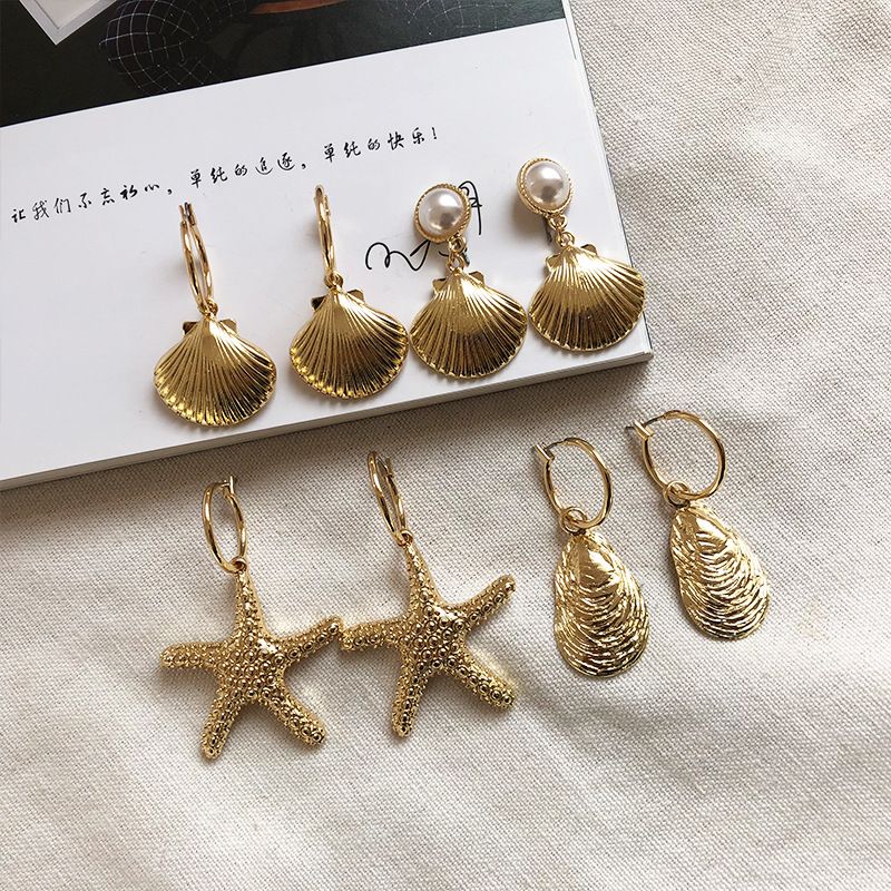 Nouvelles Boucles D&#39;oreilles En Perles De Coquillage Étoiles De Mer De Style Océan