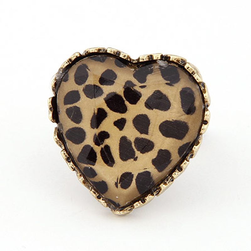 Korean Fashion Retro Leopard Peach Heart Open Ring