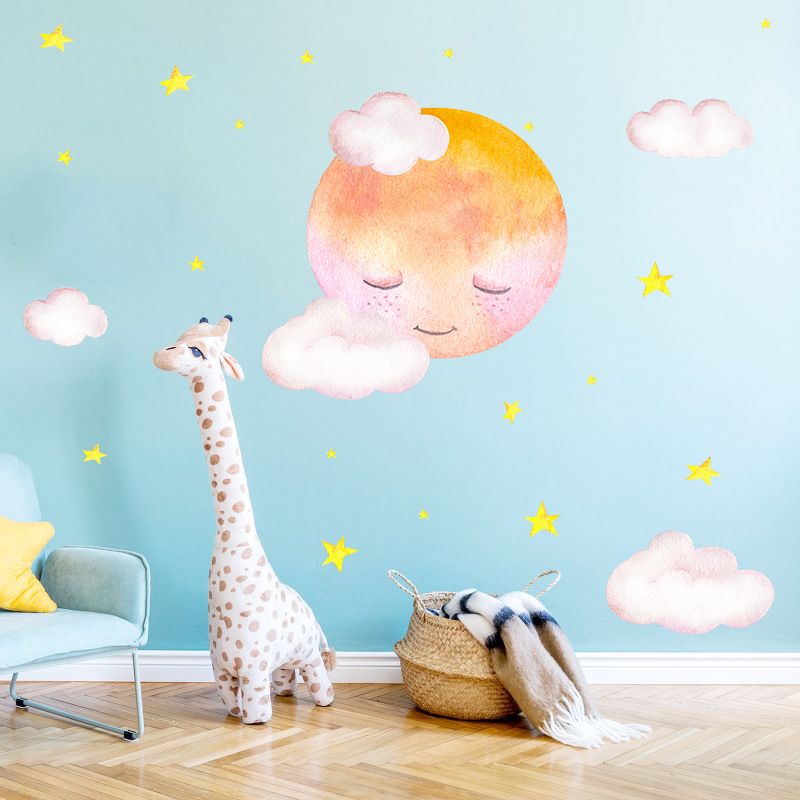 New Artistic Watercolor Moon Cloud Wall Sticker