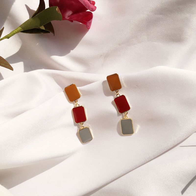 Long Simple Square Contrast Color Glaze Earrings
