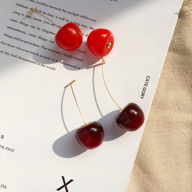 Simple Style Cherry Arylic Alloy Three-dimensional Women's Drop Earrings 1 Pair