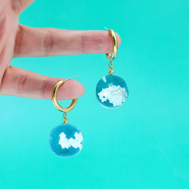 Blue Sky And White Clouds Luminous Resin Ball Earrings