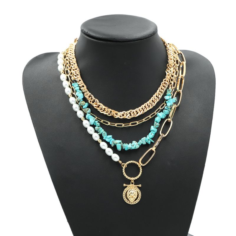 Ethnic Style Pearl Colorful Stones Exaggerated Necklace