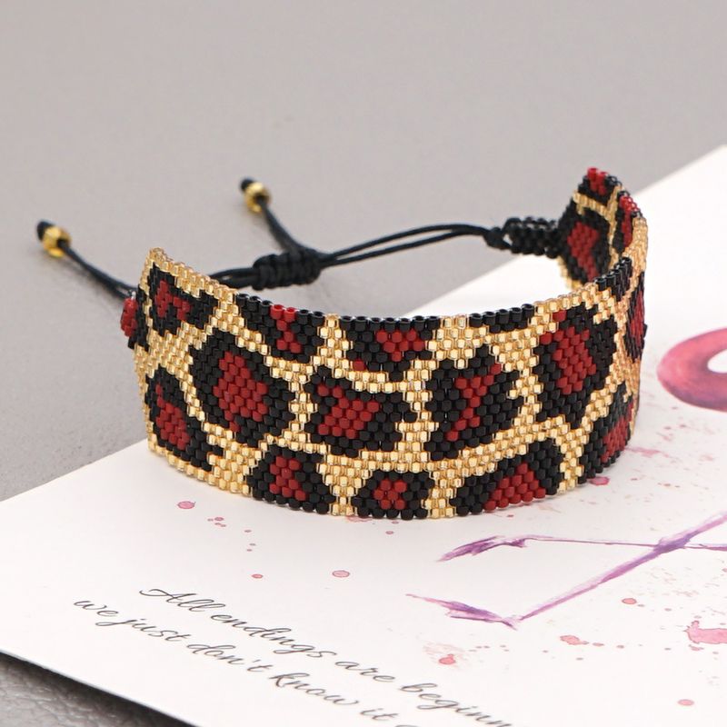Fashion Leopard Print Beaded Wide Bracelet