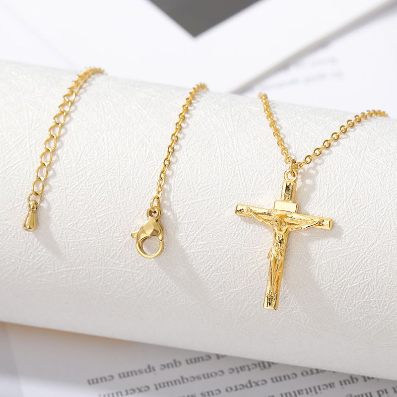 Simple Stainless Steel Jesus Cross Pendant Necklace