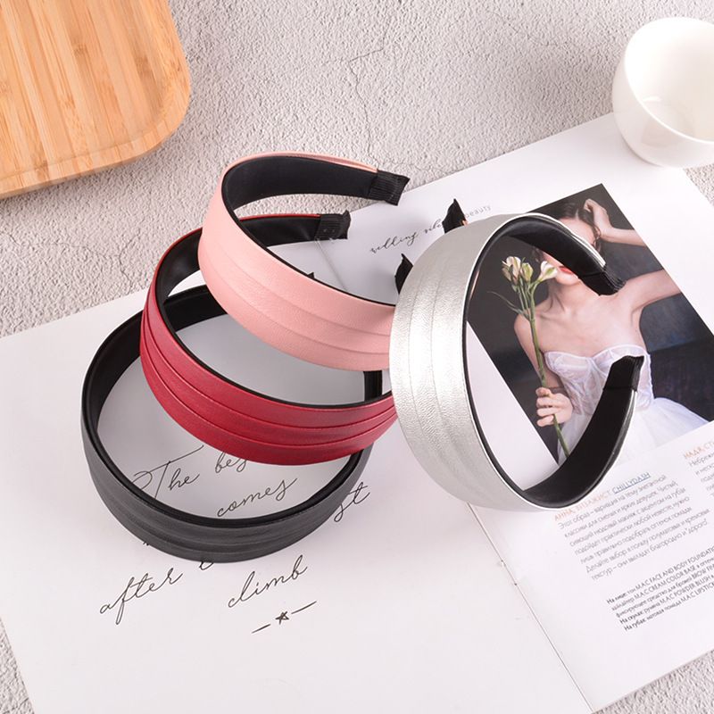 New Fold Pu Leather Solid Color Hair Band