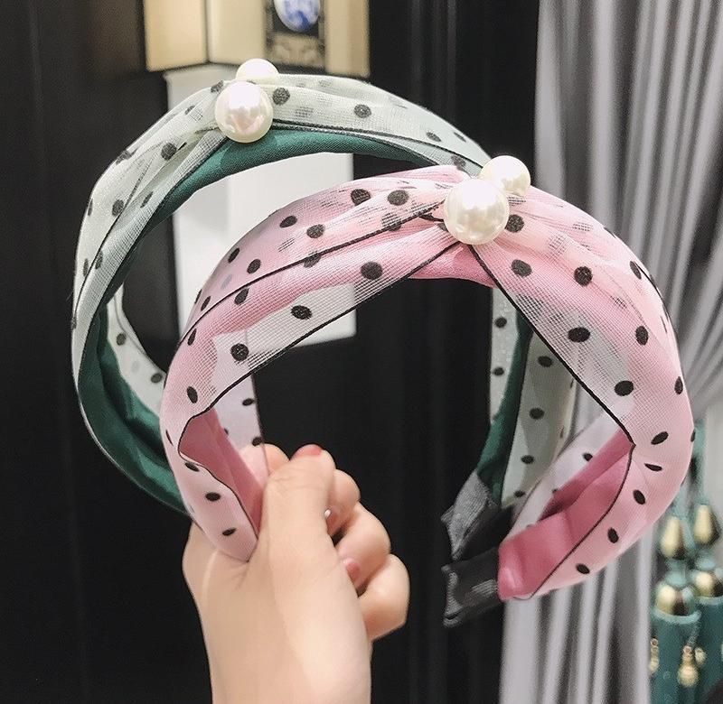 Korean Fashion Polka Dot Mesh Pearl Hair Band