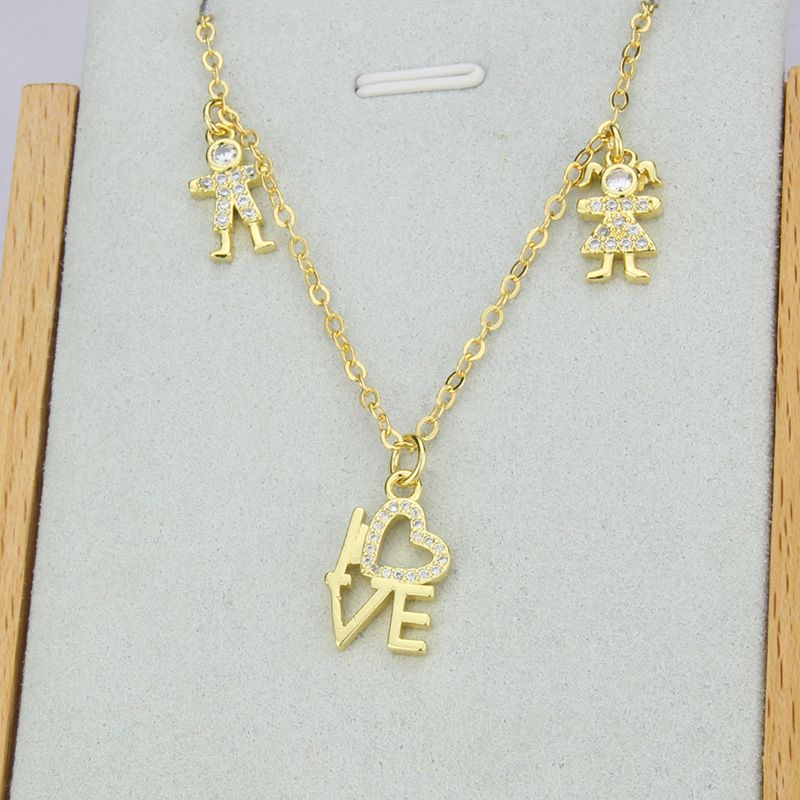 New Inlaid Zirconium Love Gold-plated Copper Necklace