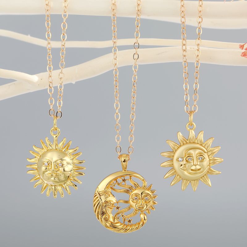 النحاس الكوري الإبداعي المرصع بالزركون والمعدني ، قلادة الشمس ، سلسلة ترقوة بسيطة عصرية ، مجوهرات عبر الحدود