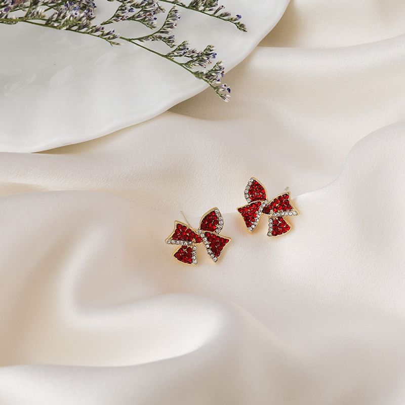 Red Diamond Bow Stud Earrings