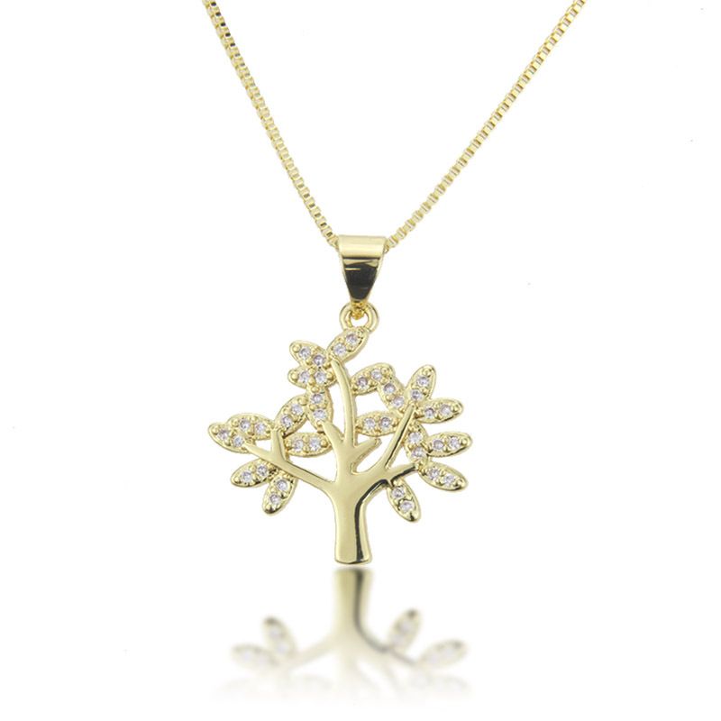 Collier En Cuivre Avec Pendentif Arbre Zircon