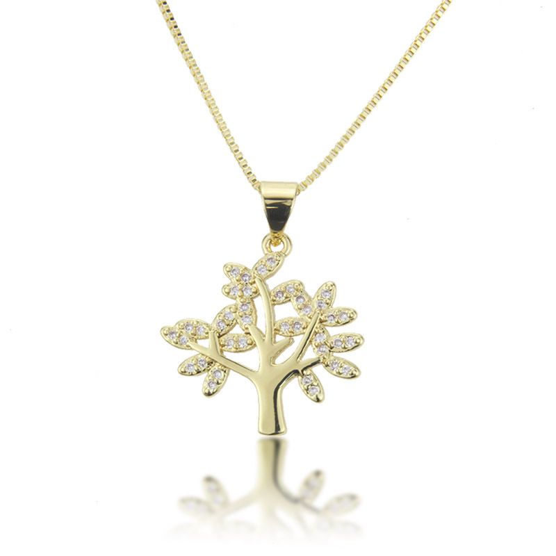 Mode Zirkon Baum Anhänger Kupfer Halskette
