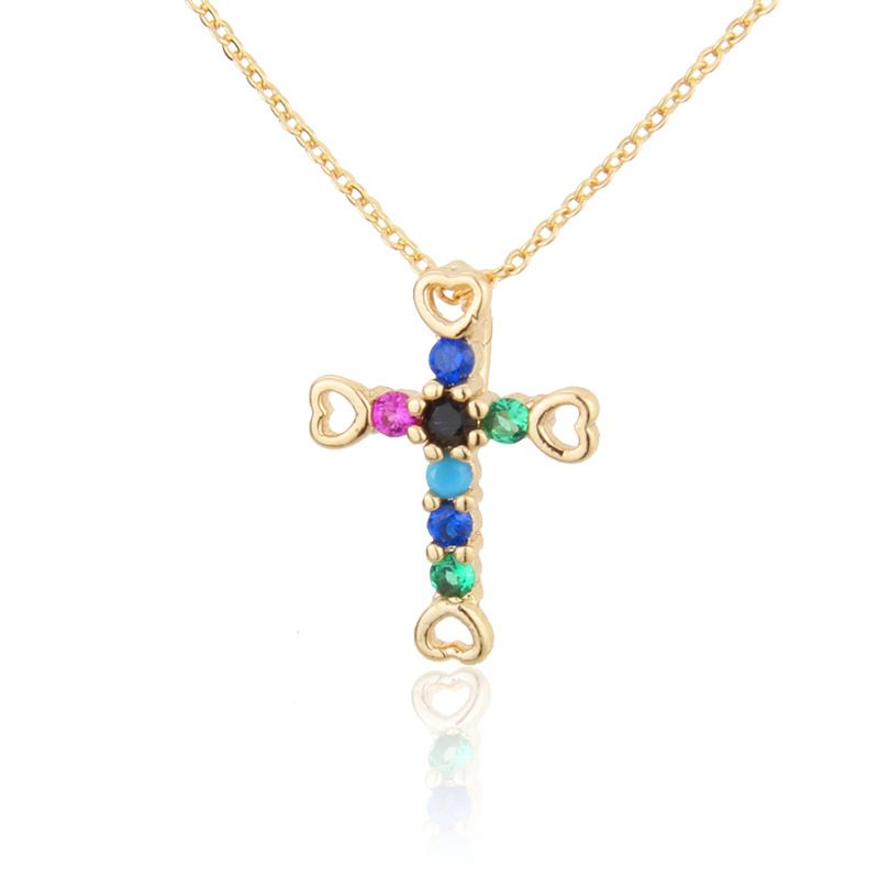 Colored Zircon Gold-plated Cross Necklace