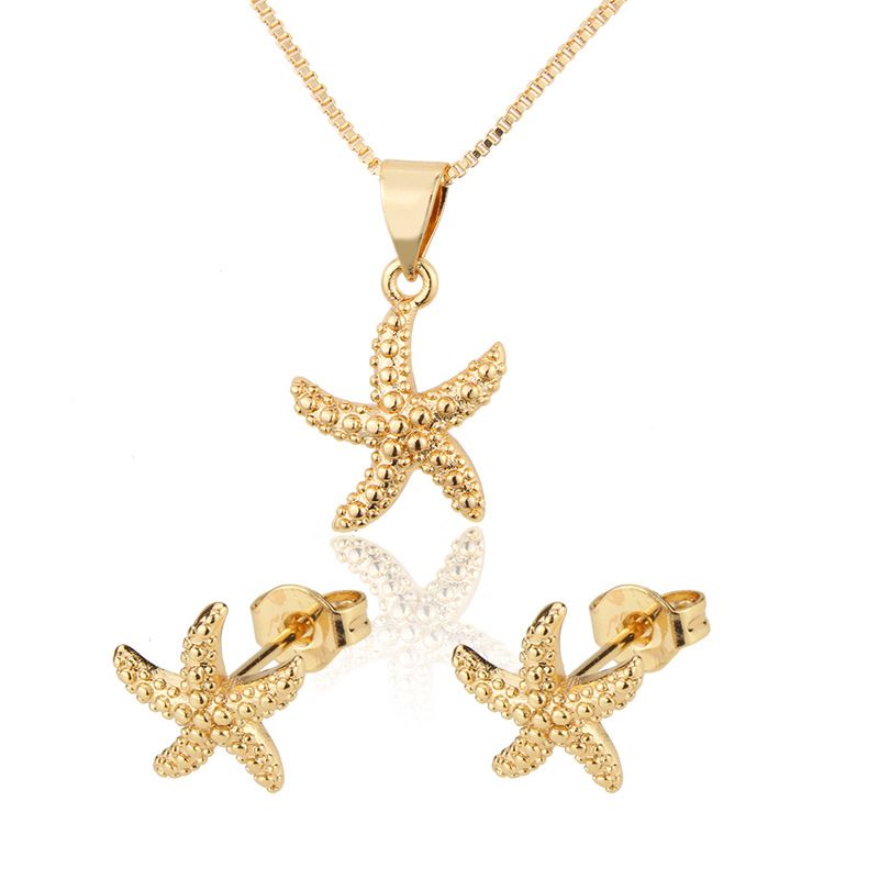Simple Inlaid Zirconium Starfish Earrings Necklace Set