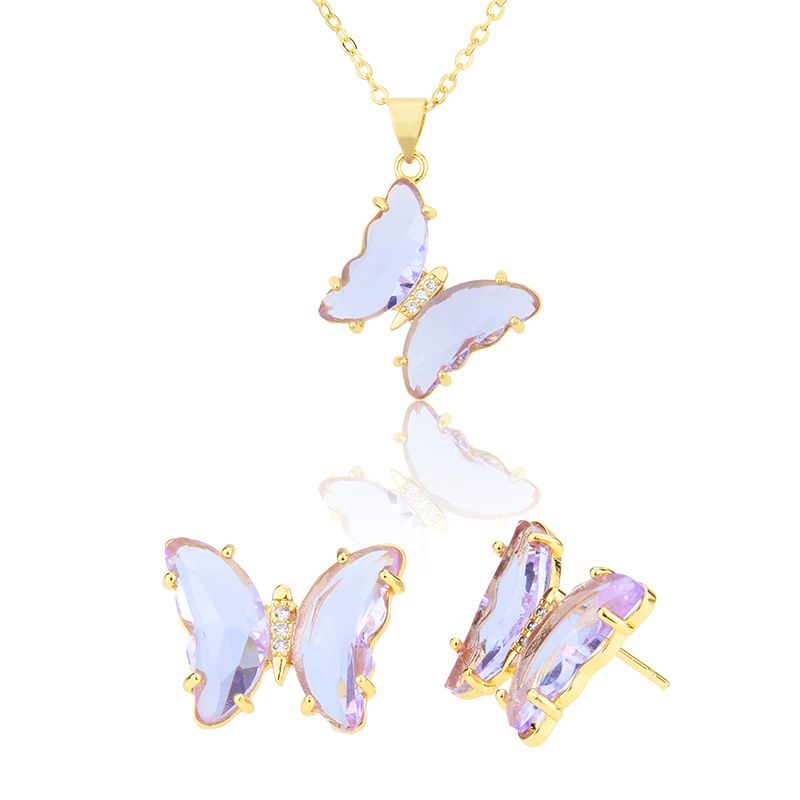 Simple Transparent Butterfly Earrings Necklace Set