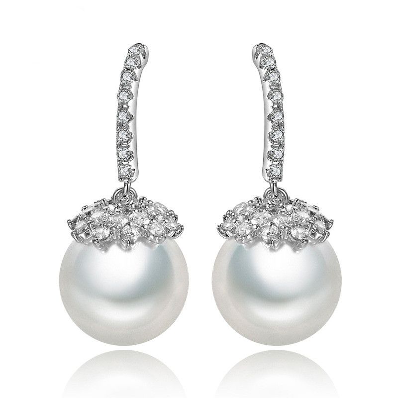 Simple Zircon Pearl Earrings Wholesale