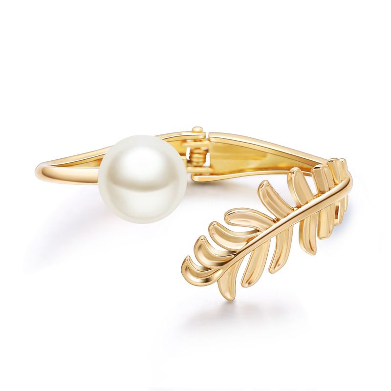 Mode Elegant Gold Leaf Pearl Armband