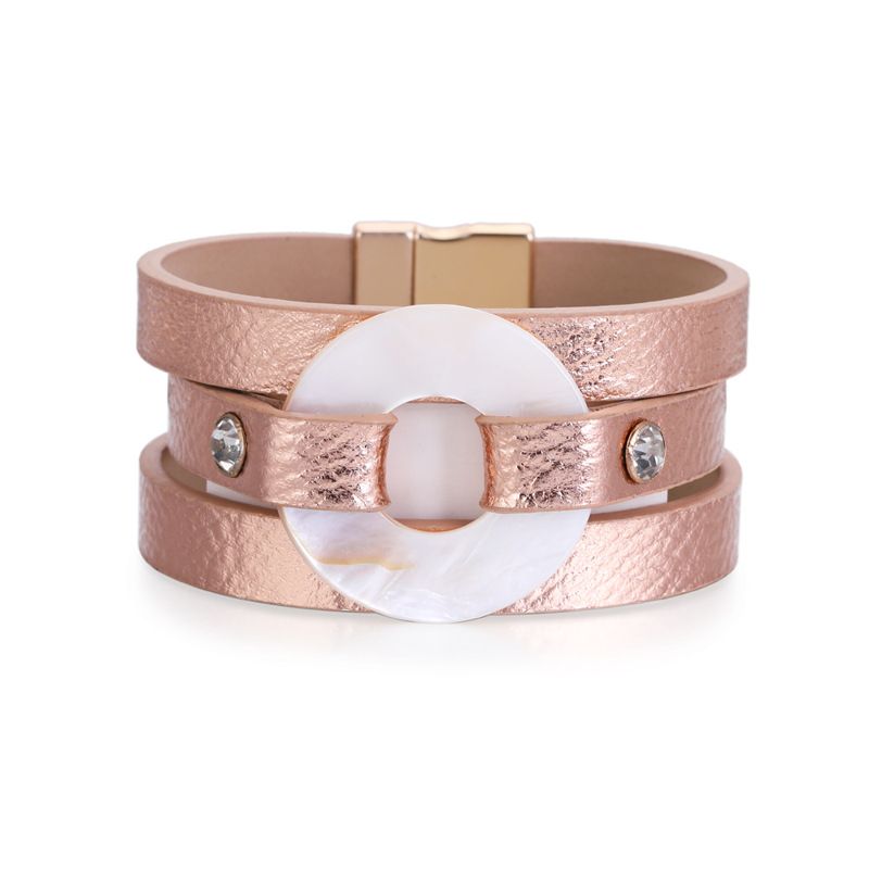 Bracelet Bohème À Boucle Ronde En Cuir Bronzé Multicouche