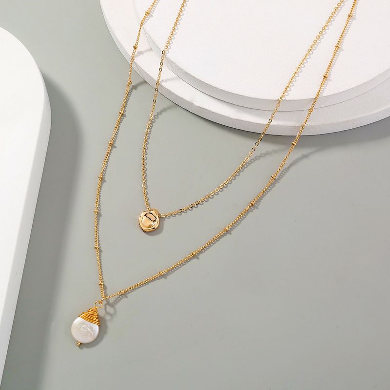 Double-layer Baroque Pearl Golden Necklace