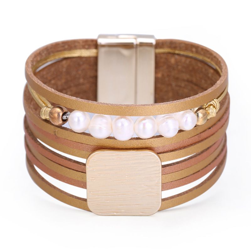 Bohemian Fashion Multi-layer Wide-sided Leather Pearl Bracelet