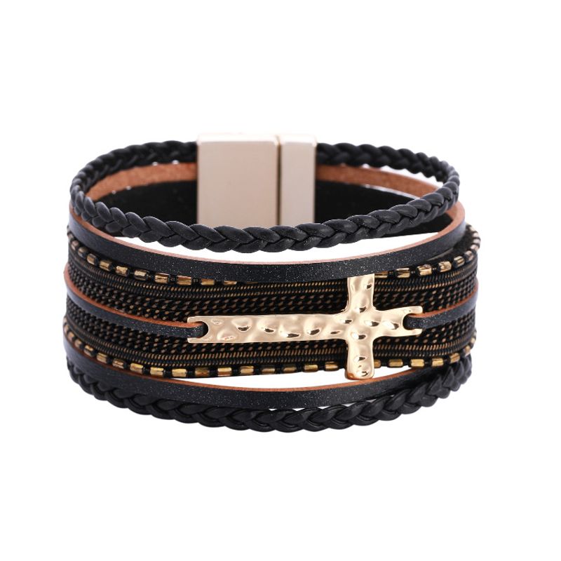 Bohemian Multi-layer Braided Cross Magnetic Buckle Bracelet