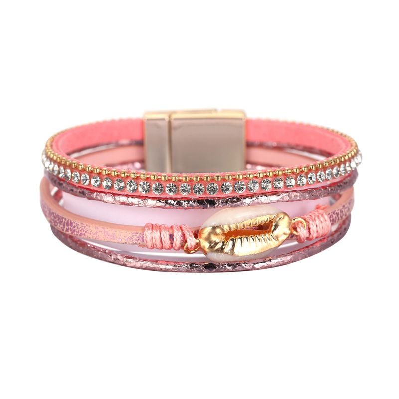 Fashion Pu Leather Diamond Conch Decorative Bracelet