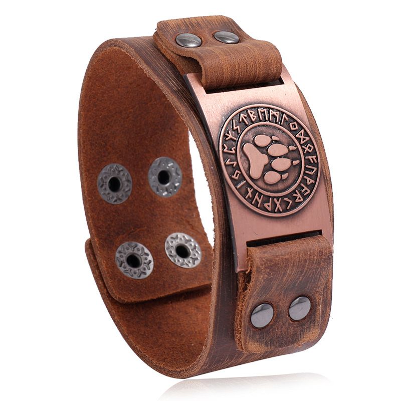 Retro Viking Totem Simple Punk Leather Bracelet