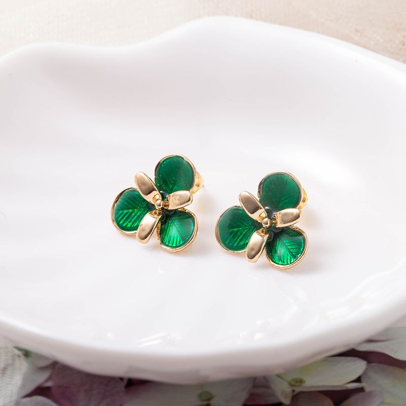 Korea New Emerald Drop Oil Petal Earrings
