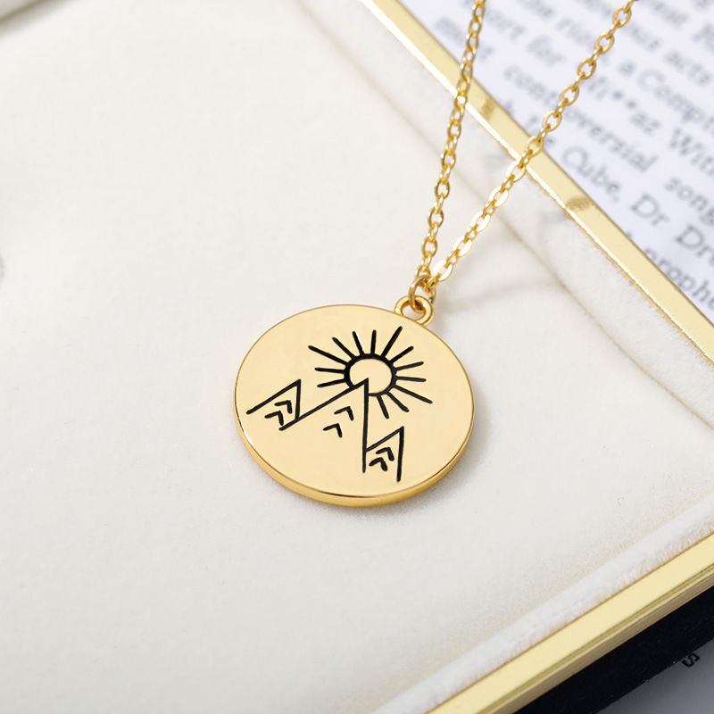 New Simple Sunrise Round Pendant Stainless Steel Necklace