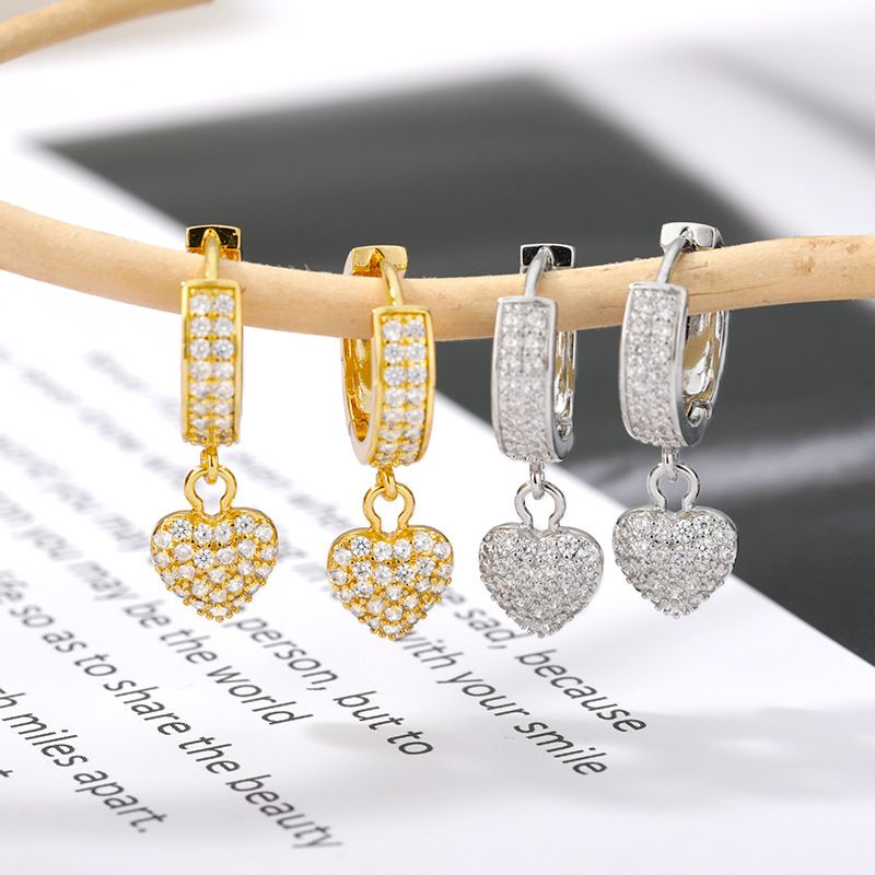 Nouvelles Boucles D&#39;oreilles En Zircon En Forme De Cœur