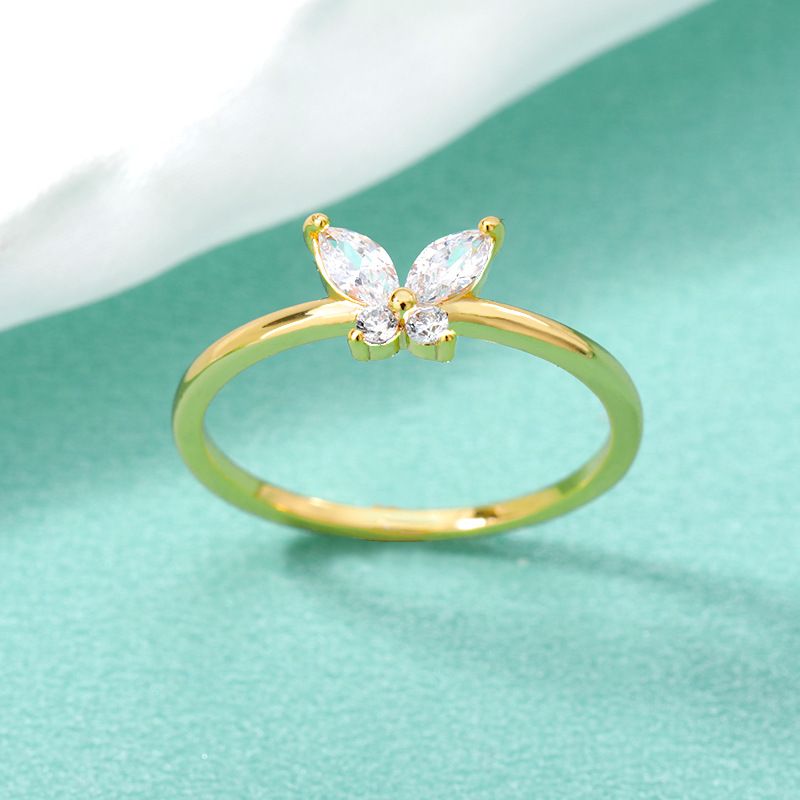 Neuer Vergoldeter Schmetterlings-zirkon-ring
