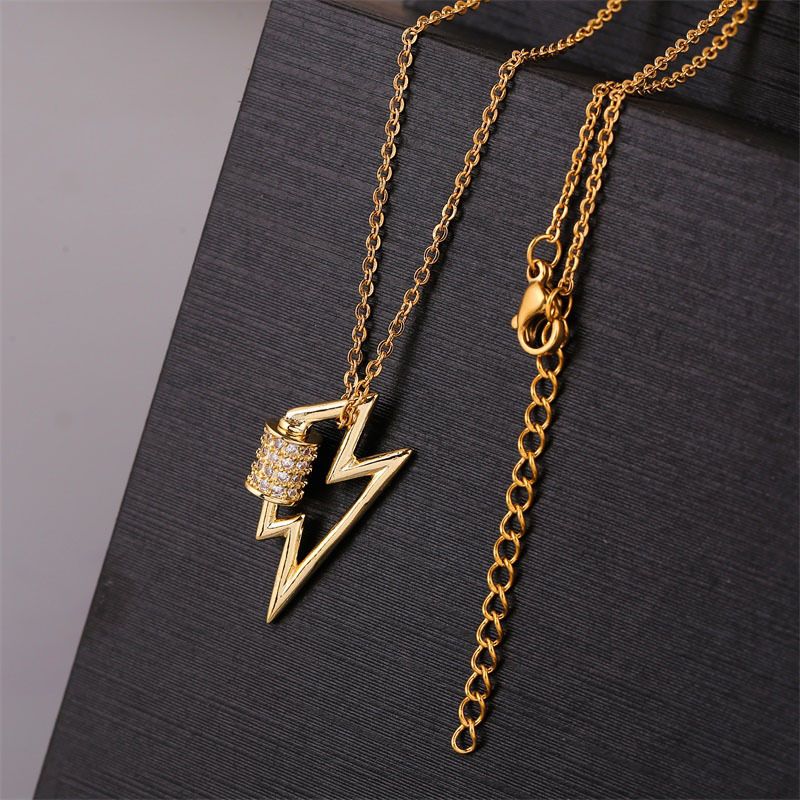 Copper Inlaid Zirconium Geometric Lightning Necklace