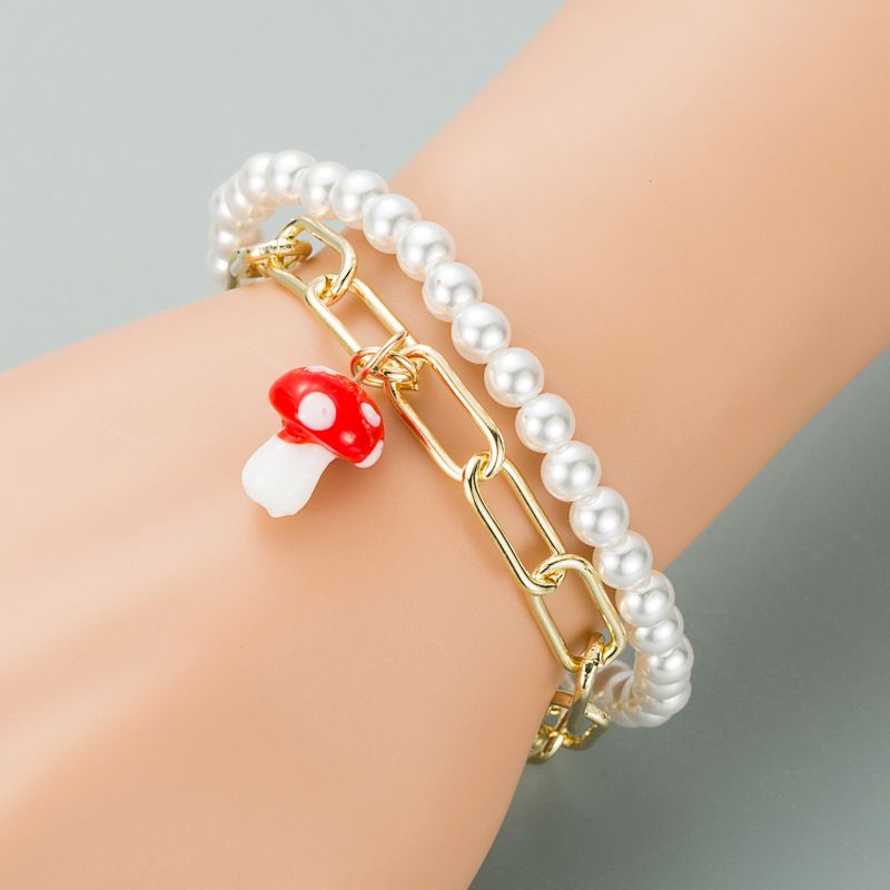 Simple U-shaped Chain Pearl Mushroom Multi-layer Bracelet