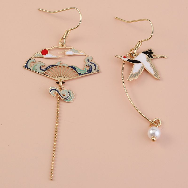 Retro Elegant Crane Long Earrings