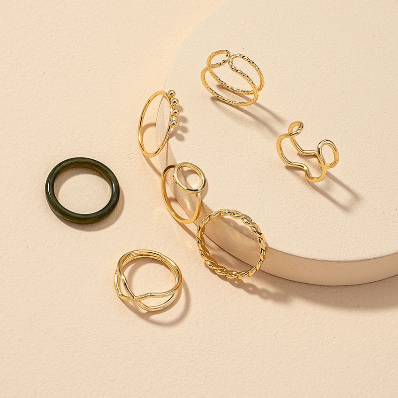 Fashion Resin Metal Rings 7-piece Set