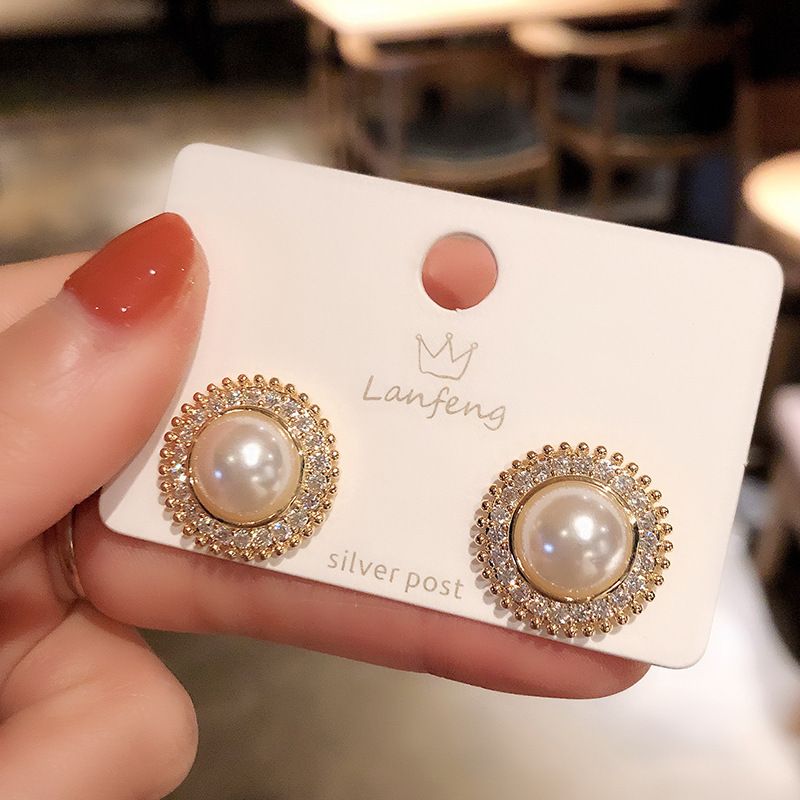 Pendientes De Perlas De Diamantes De Moda Con Aguja De Plata S925