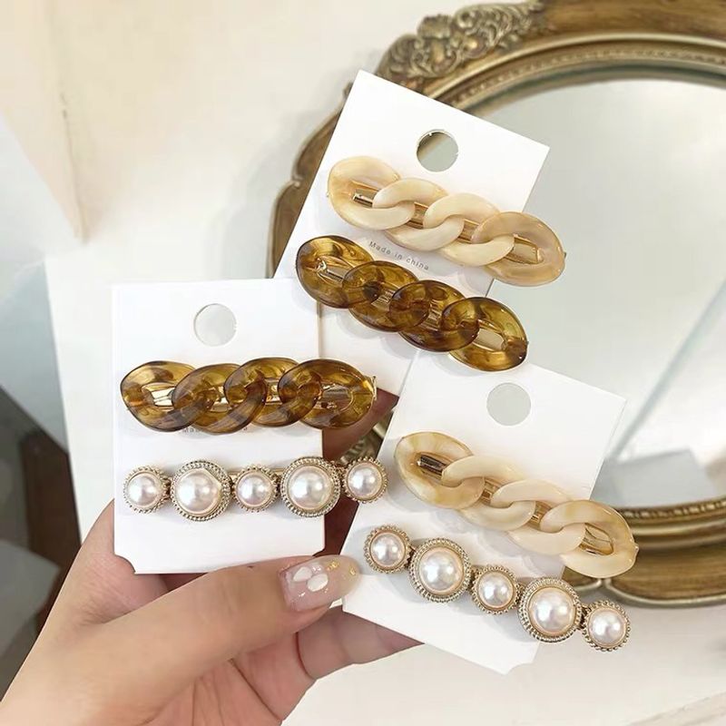Conjunto De Horquilla De Perlas De Cadena Simple De Corea